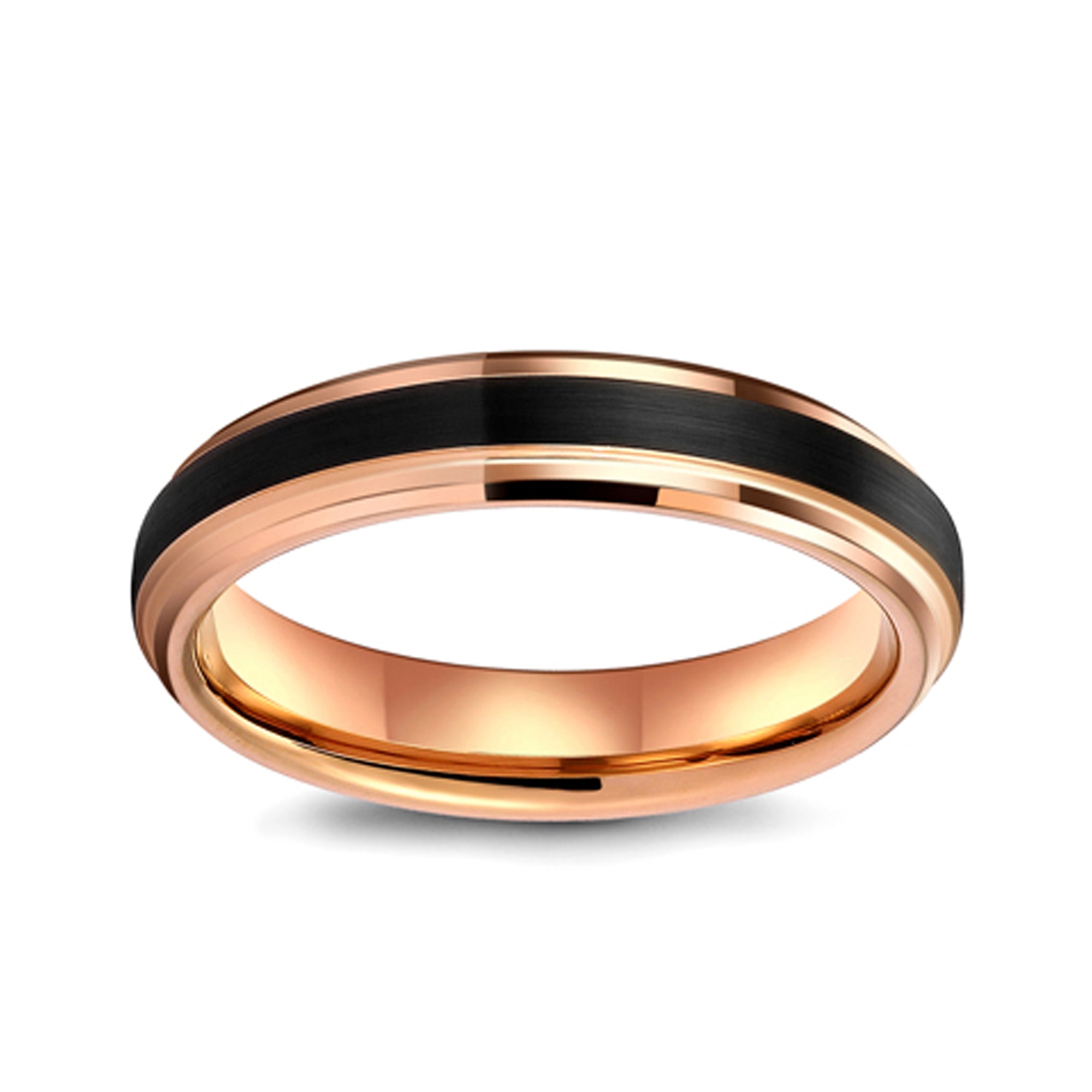 Tungsten Carbide Ring with Stepped Edge in Black and Rose Gold, 4MM