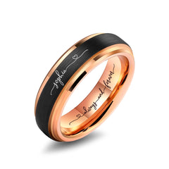 Tungsten Carbide Ring with Stepped Edge in Black and Rose Gold, 6MM