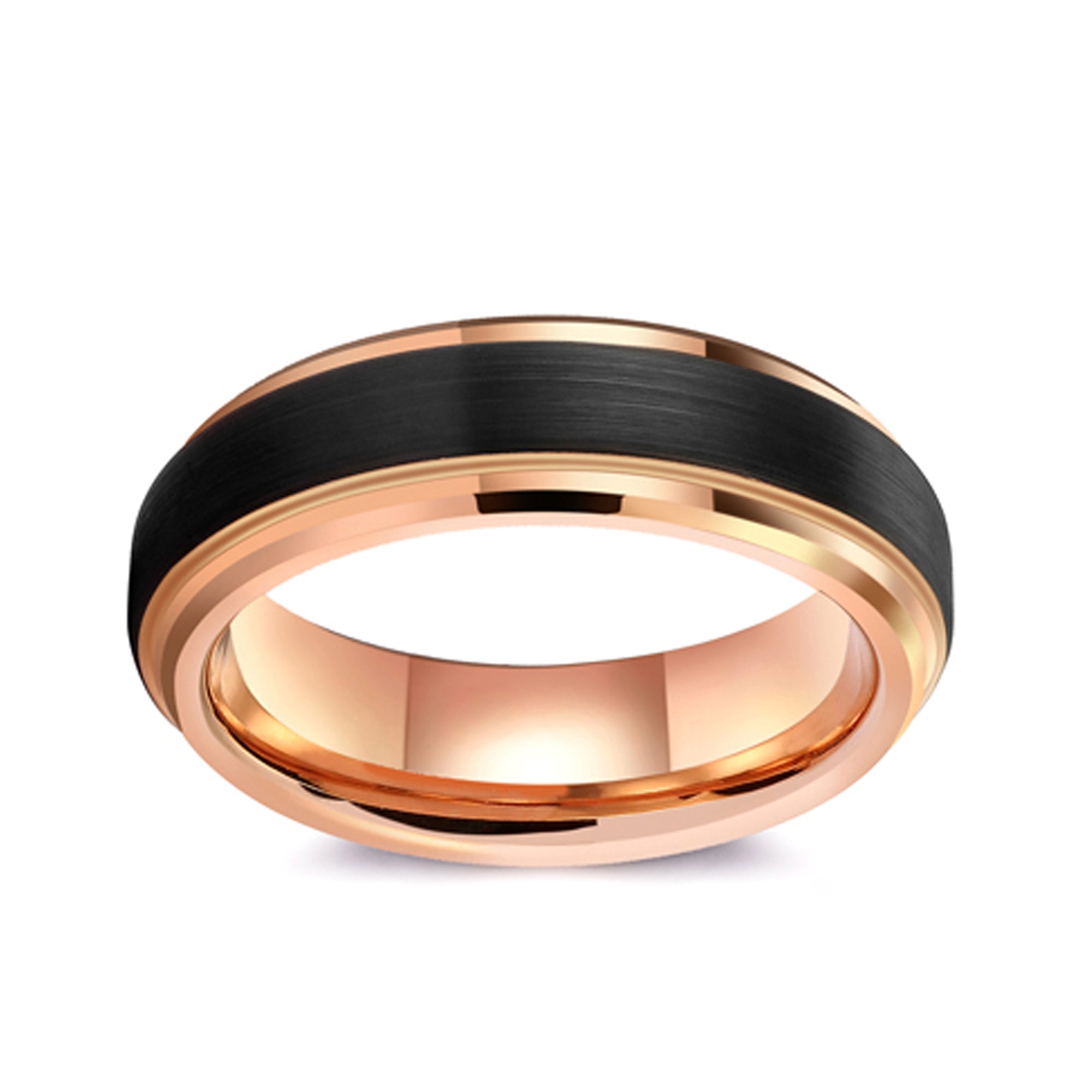 Tungsten Carbide Ring with Stepped Edge in Black and Rose Gold, 6MM