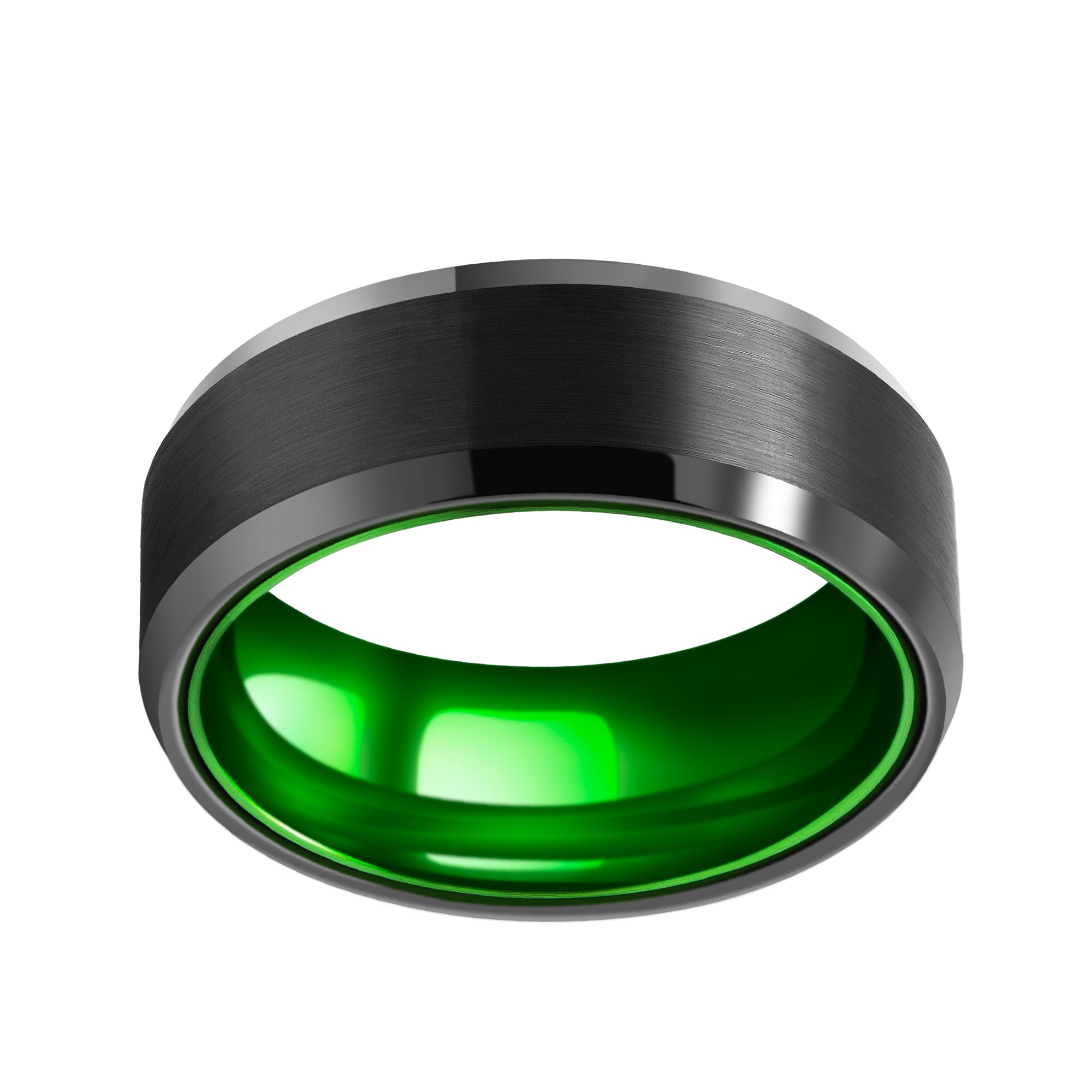 Tungsten Carbide Ring with Green Anodic Aluminum Inlay, 8MM