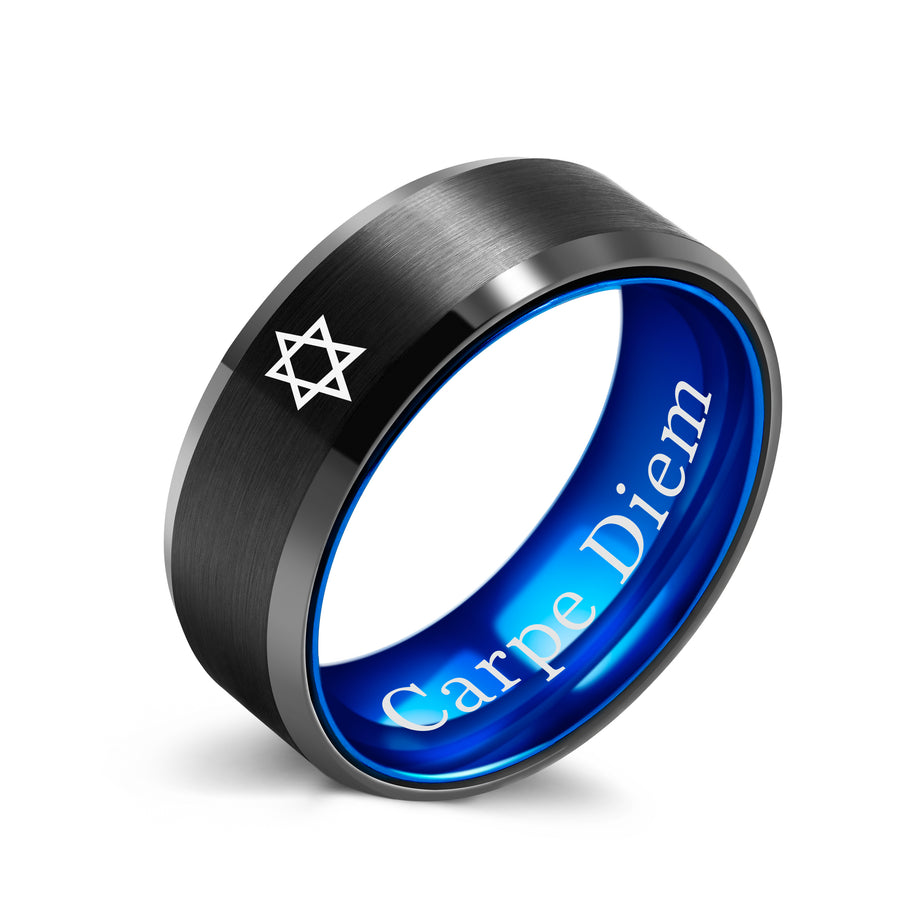 Tungsten Carbide Ring with Blue Anodic Aluminum Inlay, 8MM