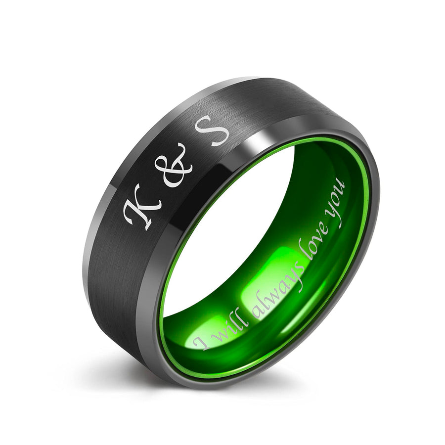 Tungsten Carbide Ring with Green Anodic Aluminum Inlay, 8MM