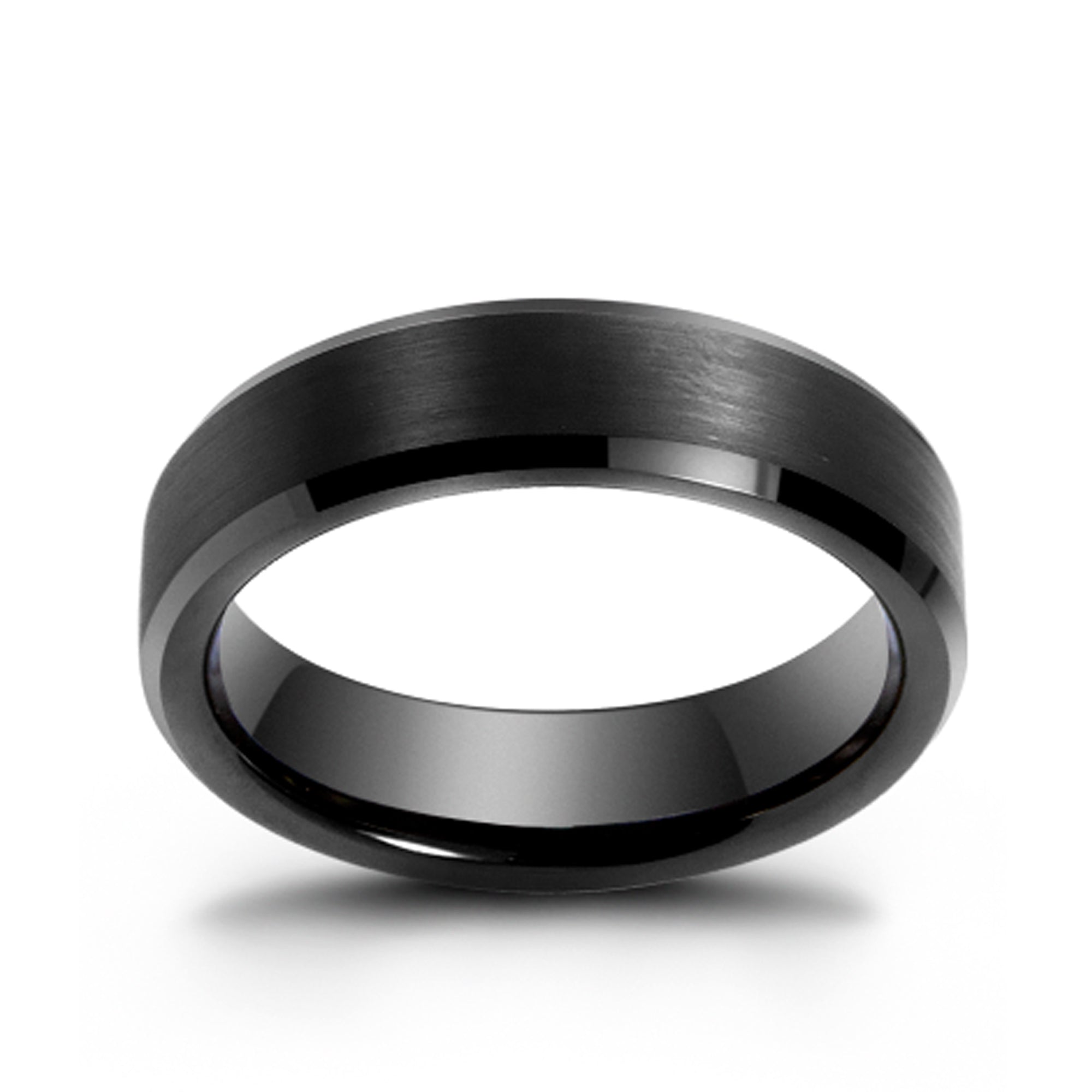 Black Matte Satin Finished Tungsten Carbide Ring with Polished Beveled Edge, 6MM
