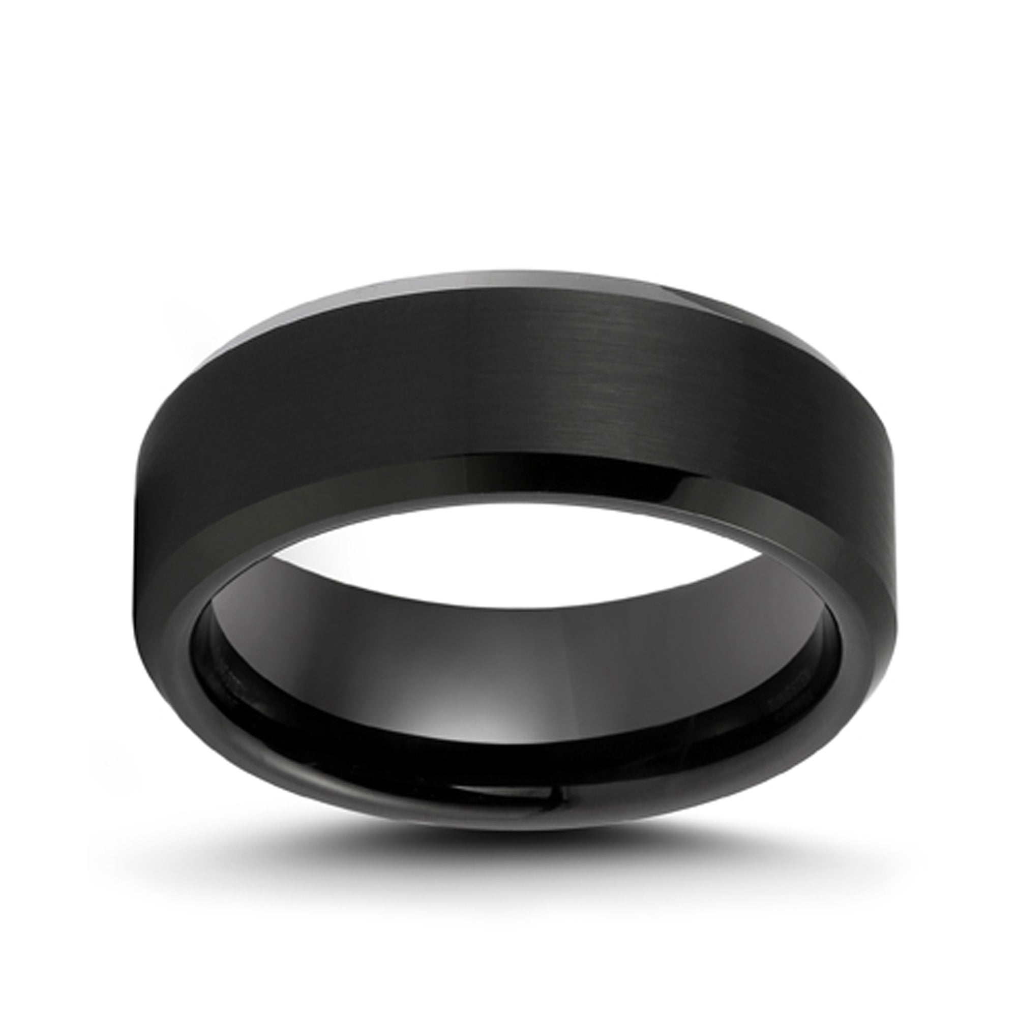 Black Matte Satin Finished Tungsten Carbide Ring with Polished Beveled Edge, 8MM