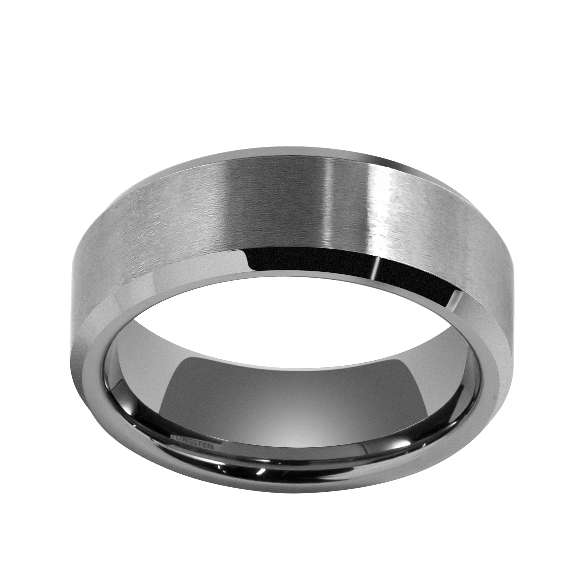 Satin Finished Metallic Tungsten Carbide Ring with Polished Beveled Edge, 6MM