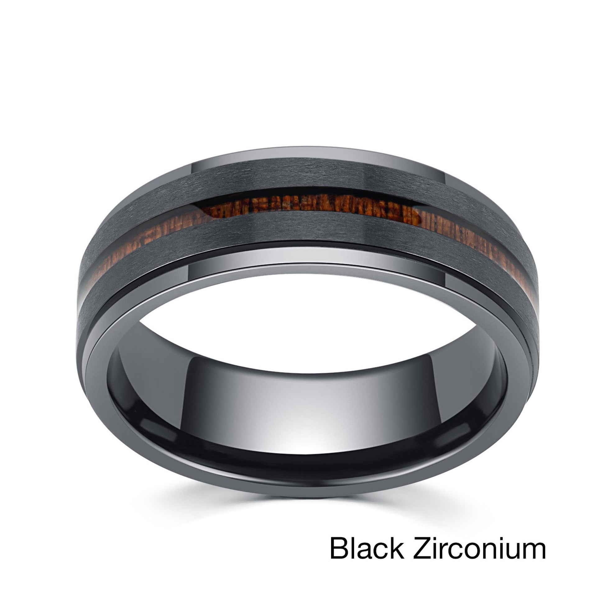 Black Zirconium with Stepped Edge and Koa Wood Inlay, 8MM