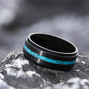 Black Satin Brushed Titanium with Stepped Edge and Turquoise Inlay, 8MM