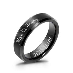 Black Matte Satin Finished Tungsten Carbide Ring with Polished Beveled Edge, 6MM