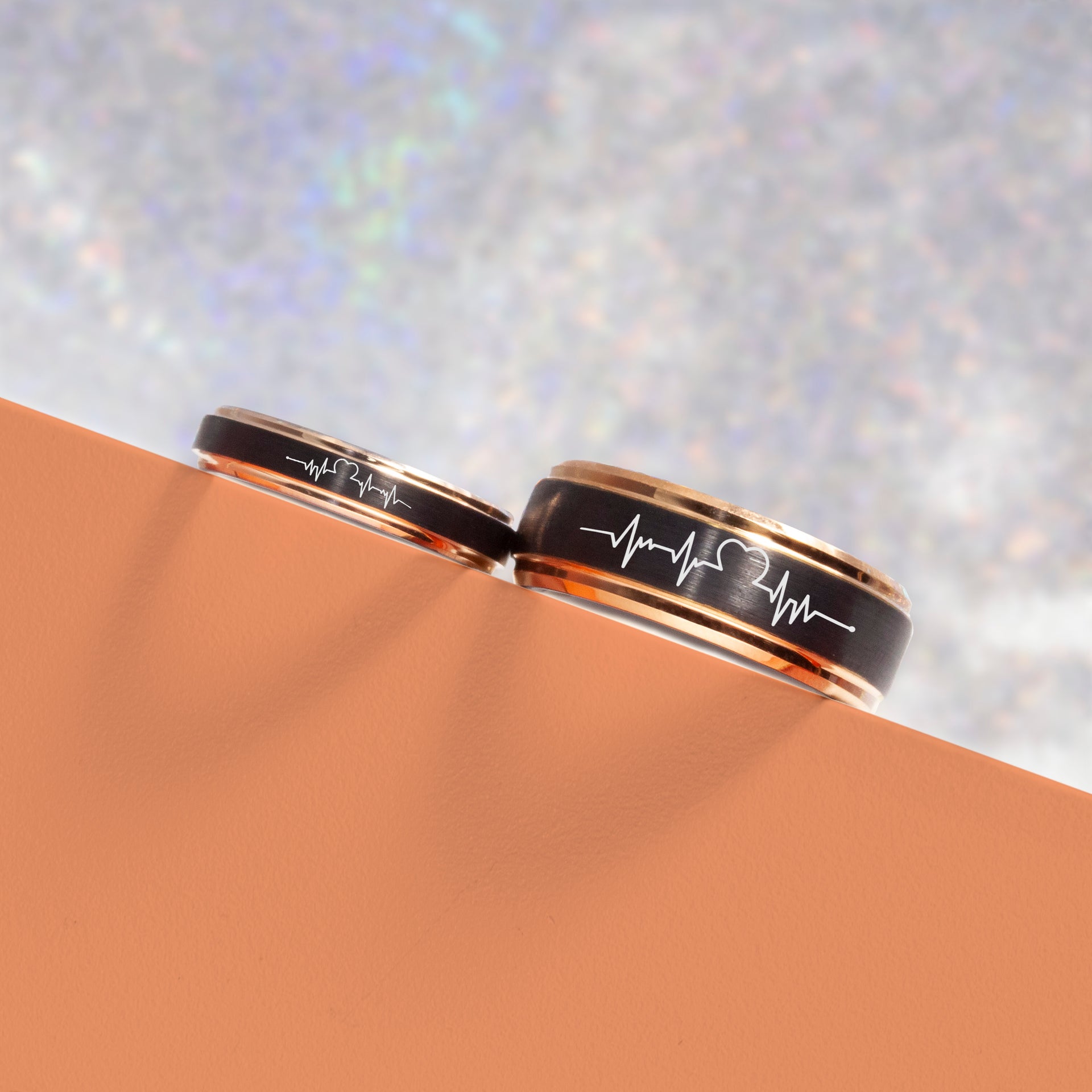 6MM & 8MM Rose Gold Stepped Edge Tungsten Carbide Couple Ring Set