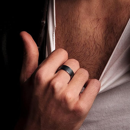 6MM & 8MM Black Tungsten Carbide Couple Ring Set