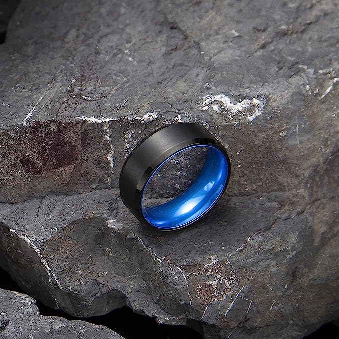 Black Tungsten Carbide Ring with Blue Aluminum Interior