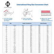 International Ring Size Conversion Chart with step-by-step instructions and measurement details.
