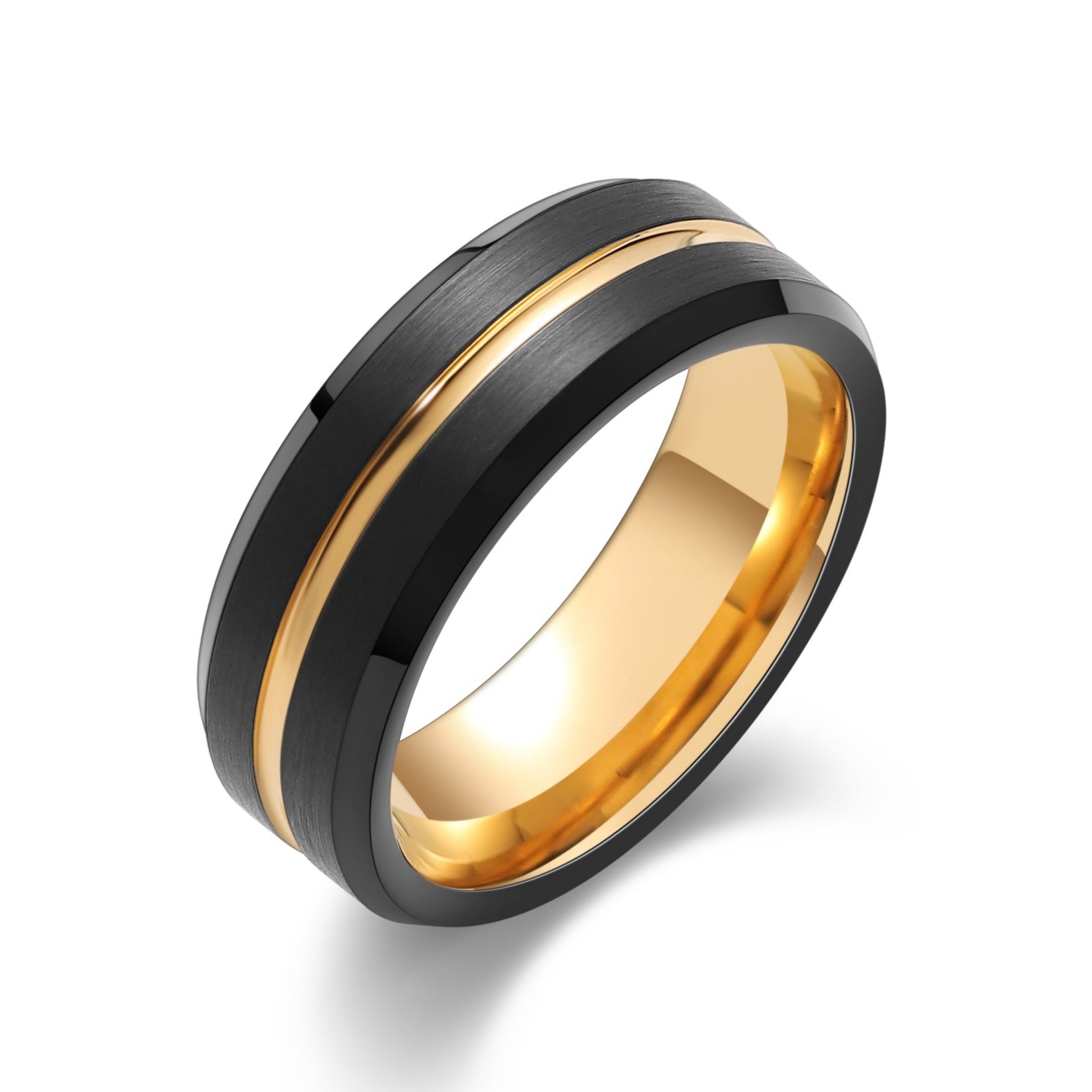Black Tungsten Carbide Men Band with Gold Groove