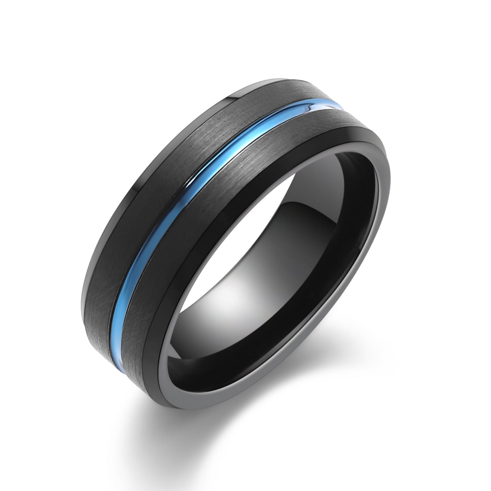 black tungsten carbide mens wedding band, custom engrave