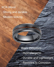 Black Zirconium Ring with KOA Wood Inlay