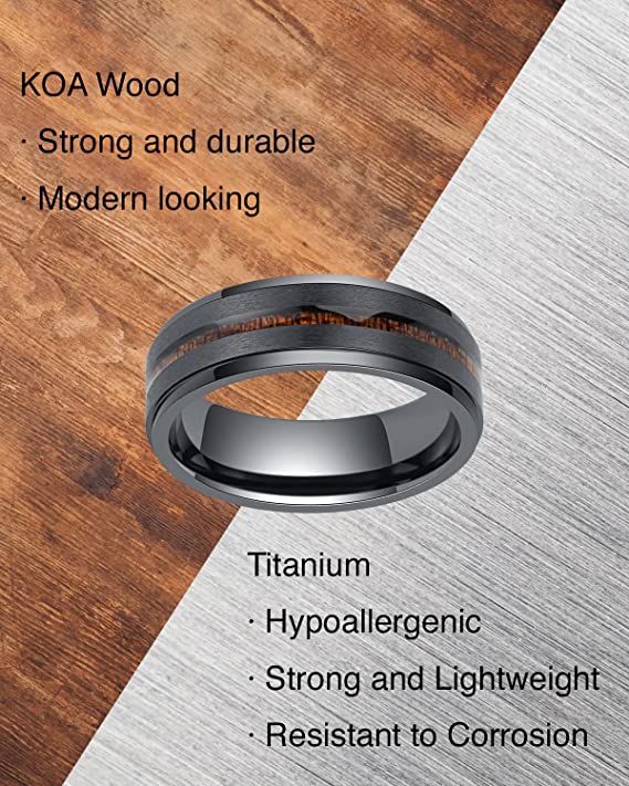 Titanium Ring with KOA Wood Inlay