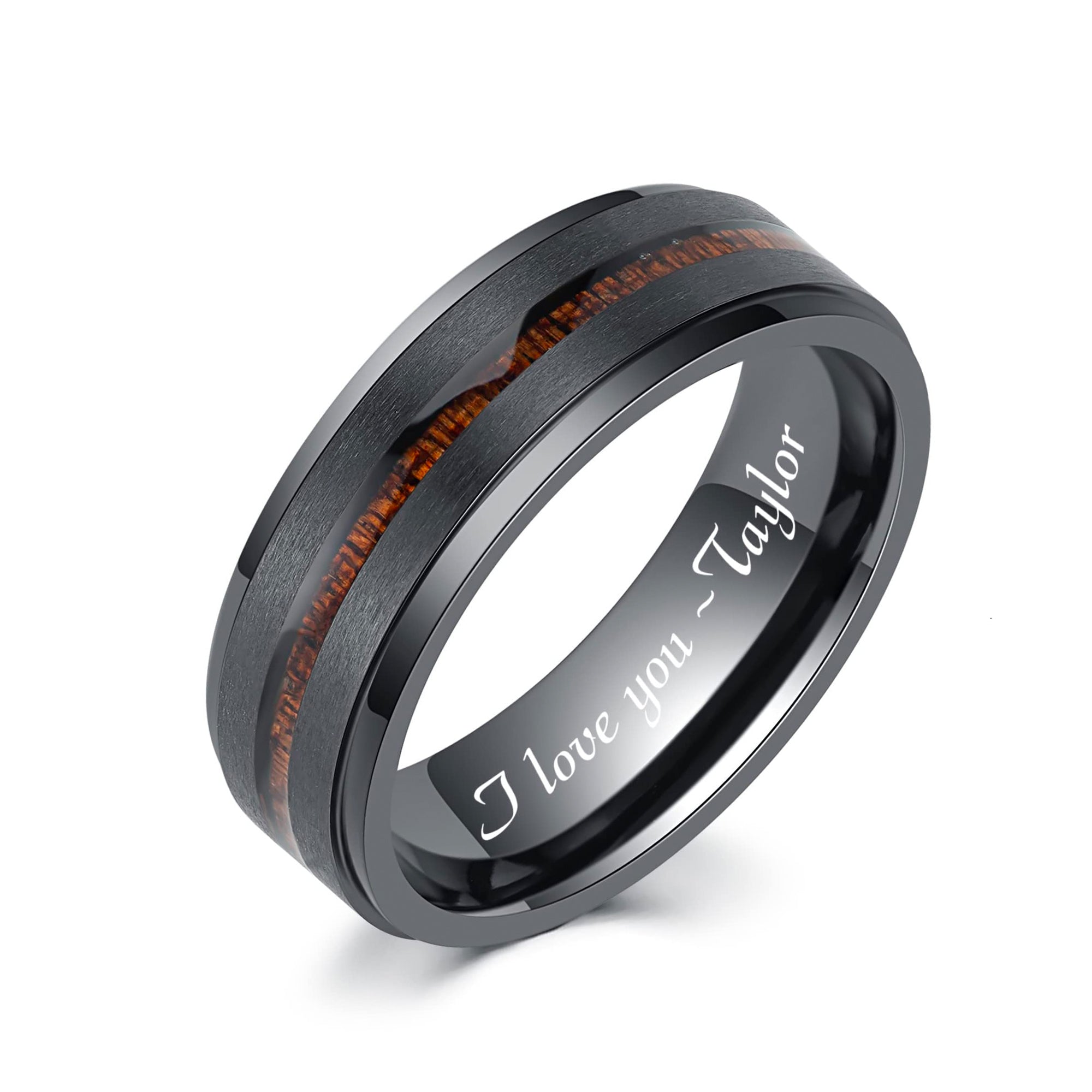 Men’s titanium ring with Hawaiian KOA wood inlay