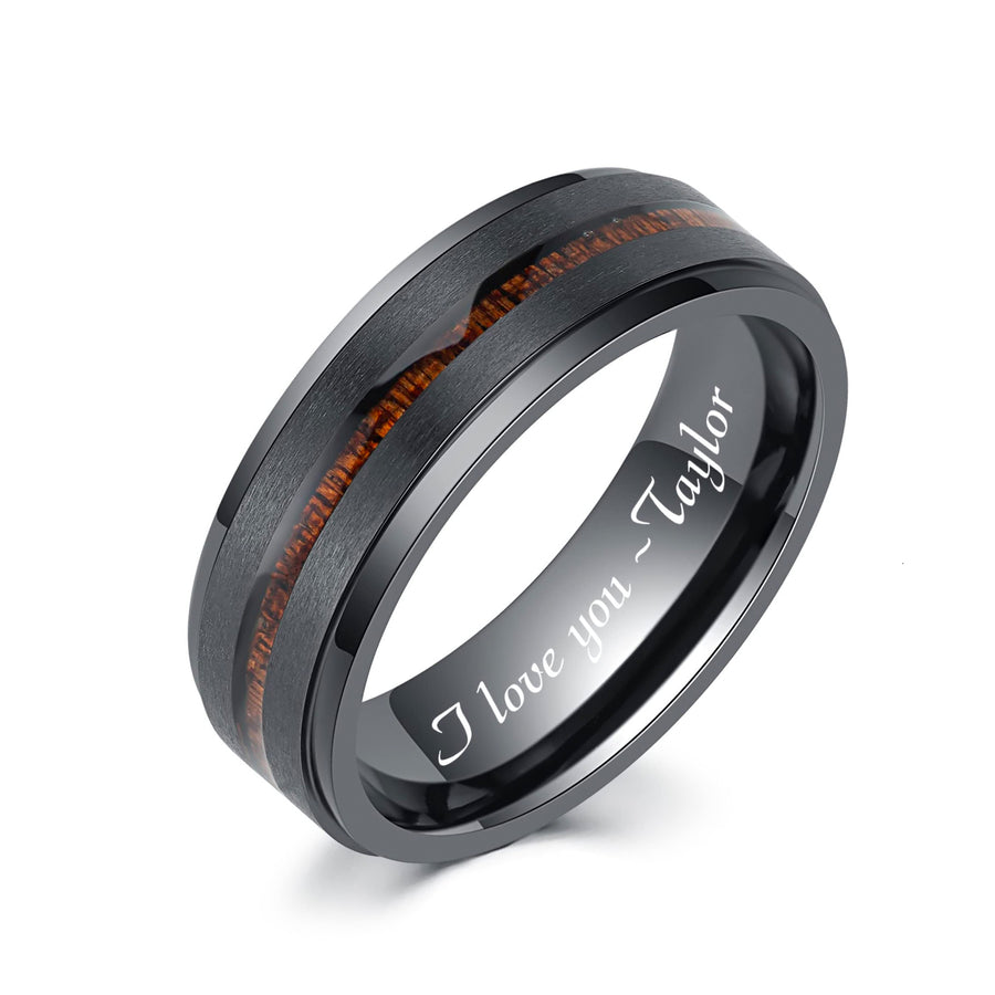 Men’s titanium ring with Hawaiian KOA wood inlay
