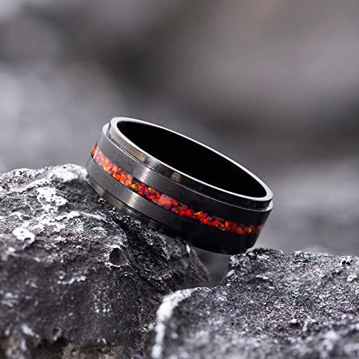 Titanium Ring with Natural Red Opal Inlay