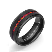 Fire opal inlay titanium mens wedding band