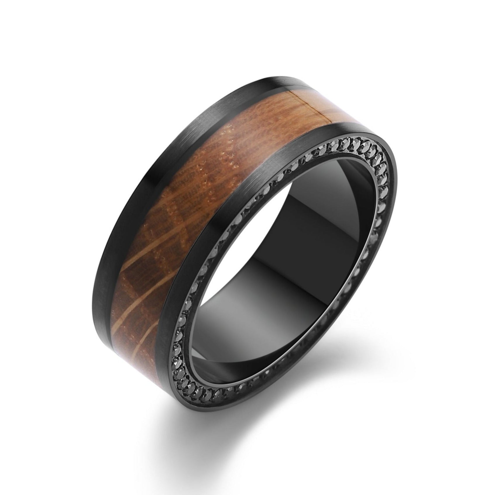 Mens Titanium Ring with wooden inlay, mens fashion jewelry